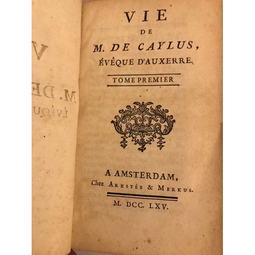 128 - 3 x 18thC Leather Bound Books To Include, Vie De M. de Caylus, 1st Edition 1765, De Navolginge Van C... 