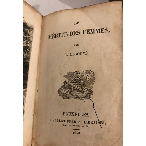 129 - 2 x Leather Bound Books - Le Merite Des Femmes Par G. Legouve 1828 and Sermons Du Pere Charles Frey ... 