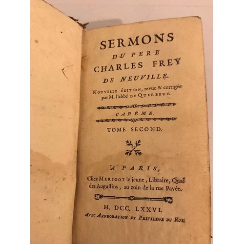 129 - 2 x Leather Bound Books - Le Merite Des Femmes Par G. Legouve 1828 and Sermons Du Pere Charles Frey ... 