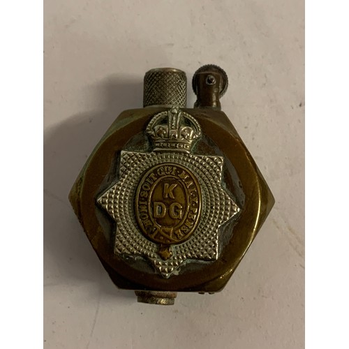 552 - Good Example Of A Brass Trench Art Lighter With The Kings Dragon Guards Badge And A Boxing Motif To ... 