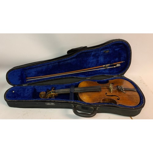 555 - Antique Cased  Violin With Bow