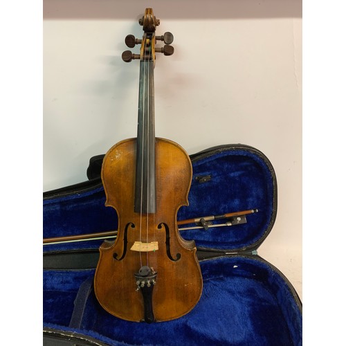 555 - Antique Cased  Violin With Bow