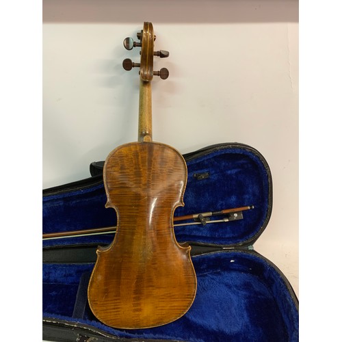 555 - Antique Cased  Violin With Bow