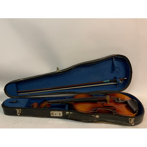 556 - Cased Vintage Violin With Bow.