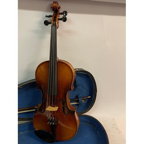 556 - Cased Vintage Violin With Bow.