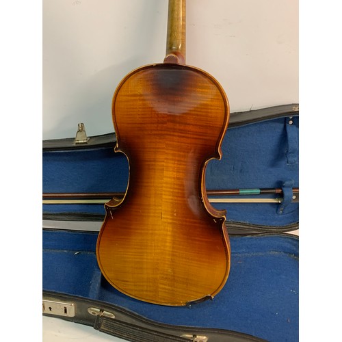 556 - Cased Vintage Violin With Bow.