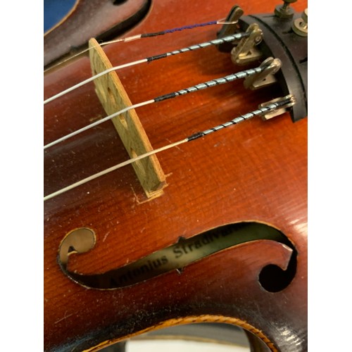 556 - Cased Vintage Violin With Bow.