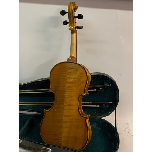 560 - Vintage Cased Violin Along With Two Bows