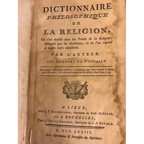 130 - 3 x 18thC Leather Bound Books , Dictionnaire Philosophique De La Religion - Le Pastoral De Saint Gre... 