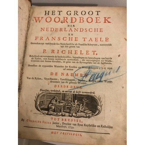 132 - 18thC Leather Book - Het Groot Woordboek Der Necerlandsche En Fransche Taele 1739