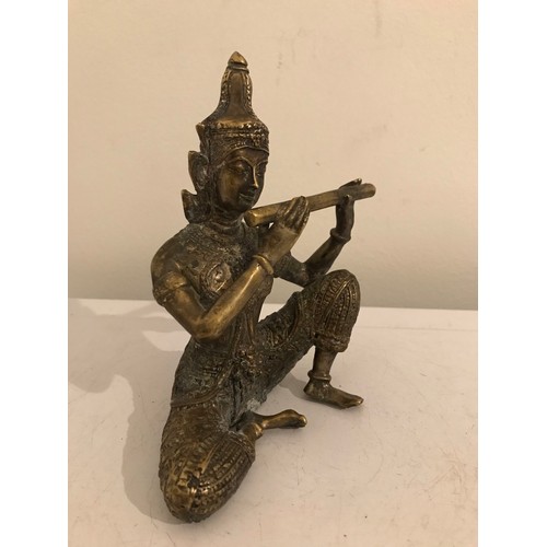 108 - Vintage Bronze Statue Of A Goddess Playing A Flute
14 cms h