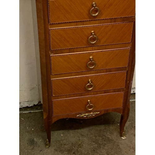 30a - French Chest Of Seven Drawers With Brass Decoration And  Inlay . 41 x 30 x 96 cms