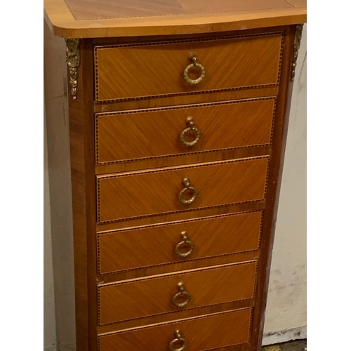 30a - French Chest Of Seven Drawers With Brass Decoration And  Inlay . 41 x 30 x 96 cms