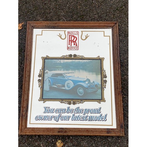 564 - Vintage Rolls Royce Advertising Mirror. 59 x 49 cms