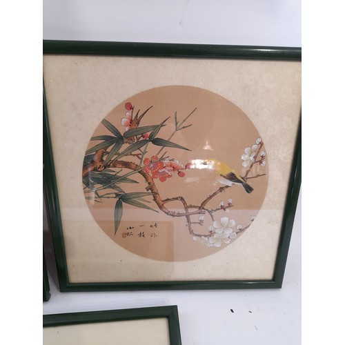 244 - 3x Oriental Paintings on Silk all signed, largest 34cm x 39cm