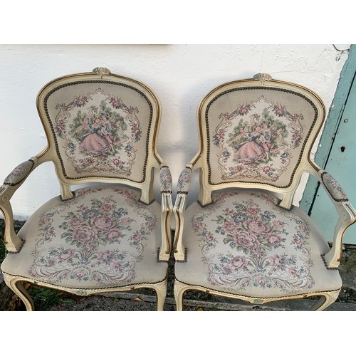 87 - Pair Of Upholstered Louis Style Arm Chairs