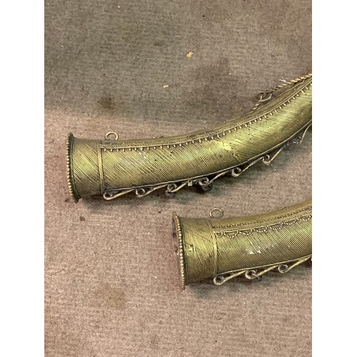 634 - Large Pair Of Vintage Tribal Art Horns In  Bronze  120 cms