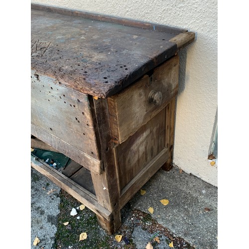 40a - Vintage Industrial Woodworking Bench With End Drawer 154 x  58 x 86 cms