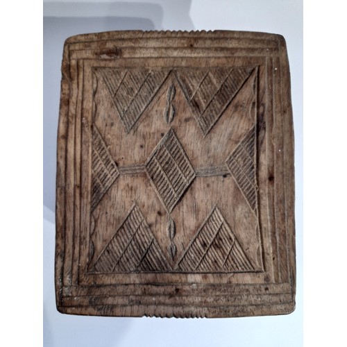 287 - Tribal Hand Carved 6 Legged Stool with Carved design to seat