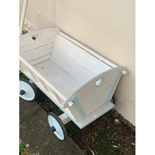 293 - Vintage Childs Painted Pull Along Cart. 80 cms Long Not Including Measurement Of Handle.