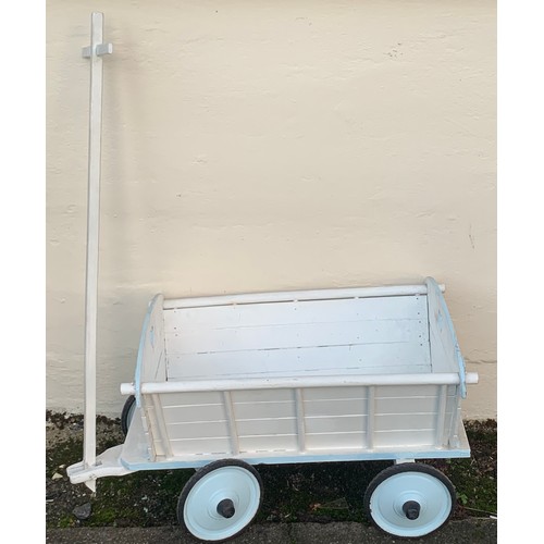 293 - Vintage Childs Painted Pull Along Cart. 80 cms Long Not Including Measurement Of Handle.