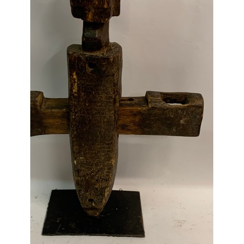 304 - Vintage Mounted Dogon Door Lock. 53 x 43 cms