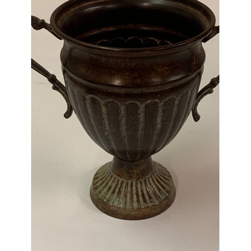 328 - Antique Style Bronze Or Brass  Two Handled Cup. 21 cms High