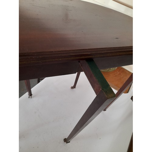 2 - Antique Mahogany Demi-Lune card table, fold over top on square tapering legs. 84cms wide