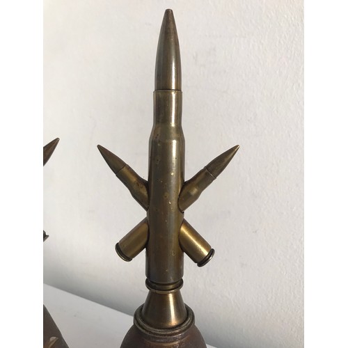 107 - Antique WW1 Pair Of Trench Art Cartridge Crucifix Mounted On Inert Bomb Fuse Bases
23 cms h