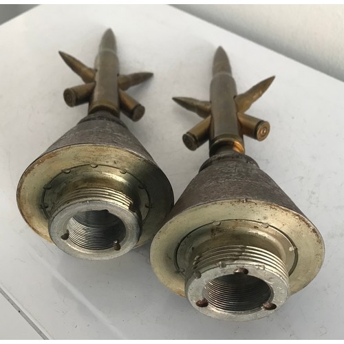 107 - Antique WW1 Pair Of Trench Art Cartridge Crucifix Mounted On Inert Bomb Fuse Bases
23 cms h