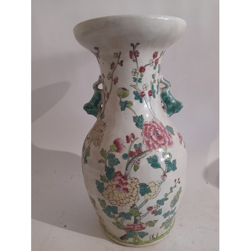 19 - Chinese Famille Vert vase with mark to base. 37cm tall