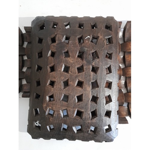 25 - 3 wood carved lattice wall plaques or use as fruit bowl, you decide. largest 40cm x 29cm