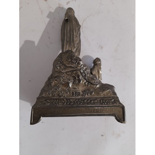 26 - Cast metal statue music box (not working) from the appearance of our lady in Lourdes to shepherdess ... 