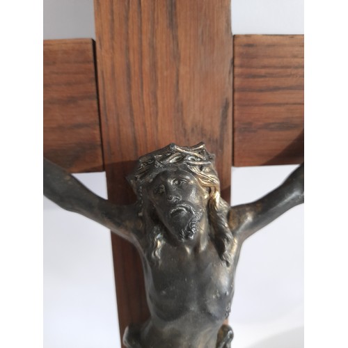 36 - Lage wood crucifix with bronzed metal christ, 60cm x 30cm