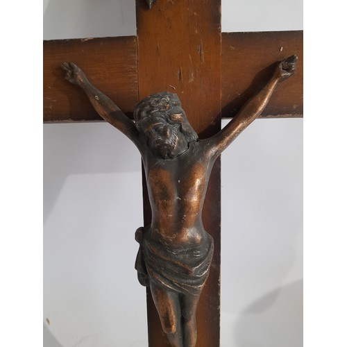 37 - Wood crucifix with copper coloured metal Christ 50cm x 28cm