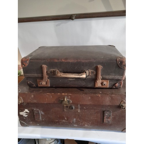 47 - 2 Vintage  suitcases large one with initials D.M.J. Smaller one by kelvin