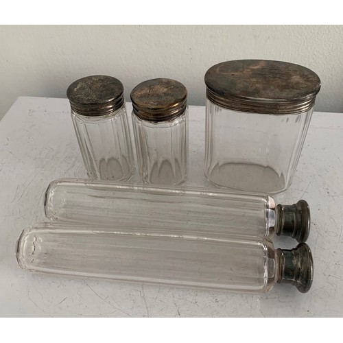 113 - Set Of 5 Antique Silver Top Glass Vanity Bottles Hallmarked By Aspreys 1880