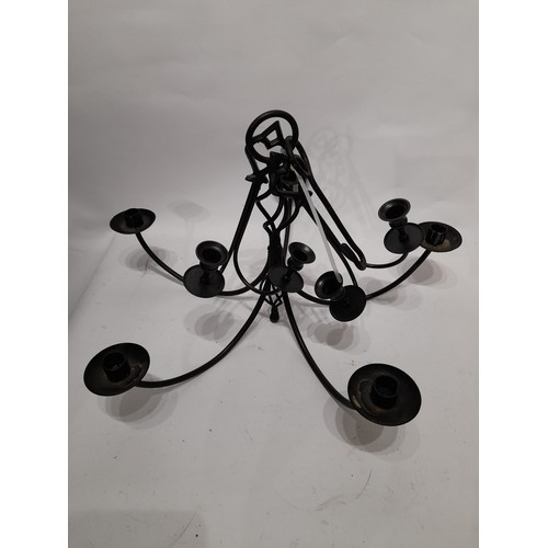 208 - Hanging metal chandelier with 2 x double wall sconces and hanging hook, 53cm dia x 49cm high