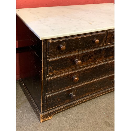 18 - Vintage Two Over Three Chest Of Drawers With A Marble Top. 108 x 57 x 77 cms
