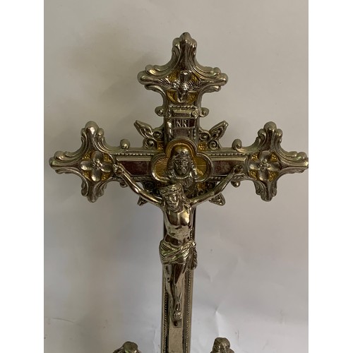 163 - Nice Quality White Metal Altar Cross With Gilt Colour Inlay. 45 cms High