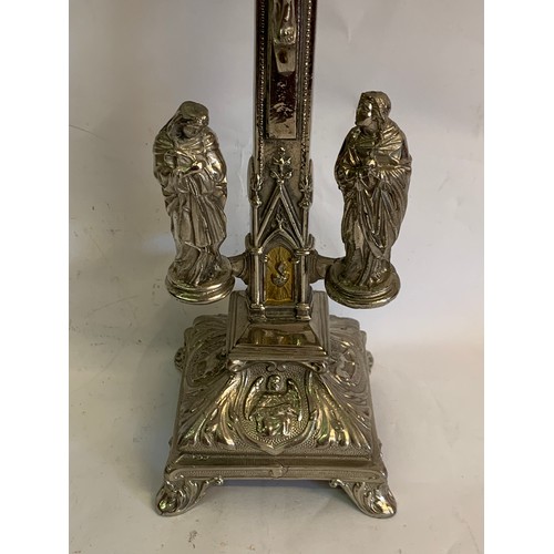 163 - Nice Quality White Metal Altar Cross With Gilt Colour Inlay. 45 cms High