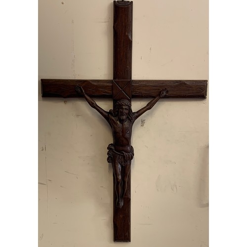 160 - Large Carved Wood Cross / Corpus Christi / Crucifix. 108 x 72 cms