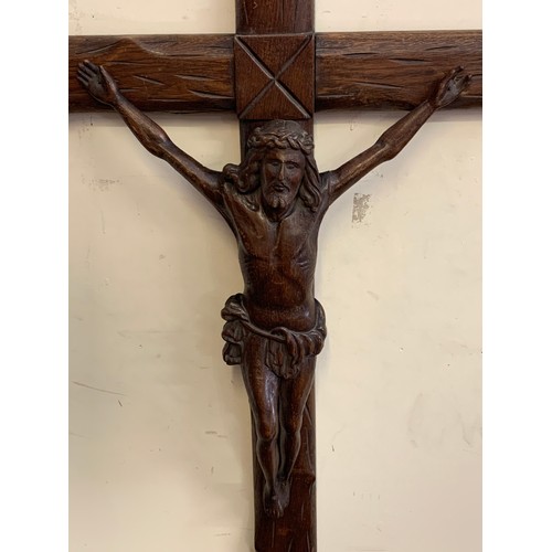 160 - Large Carved Wood Cross / Corpus Christi / Crucifix. 108 x 72 cms