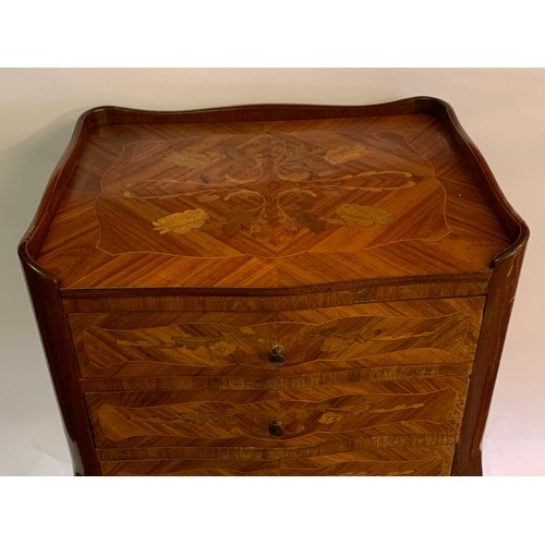 24 - French Louis Style Three Drawer Bedside With Inlay. 40 x 33 x 74 cms