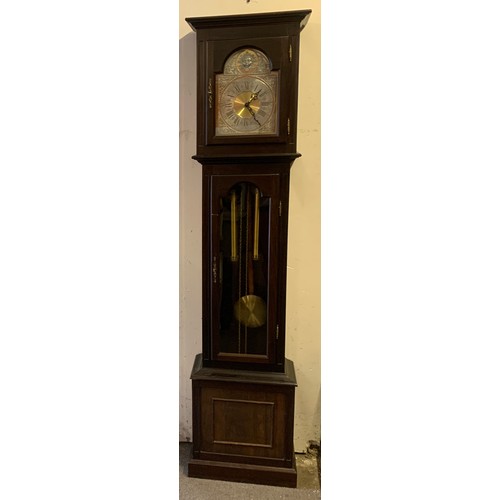 26 - Brass Faced Longcase Clock With Weights And Pendulum. 210 cms High