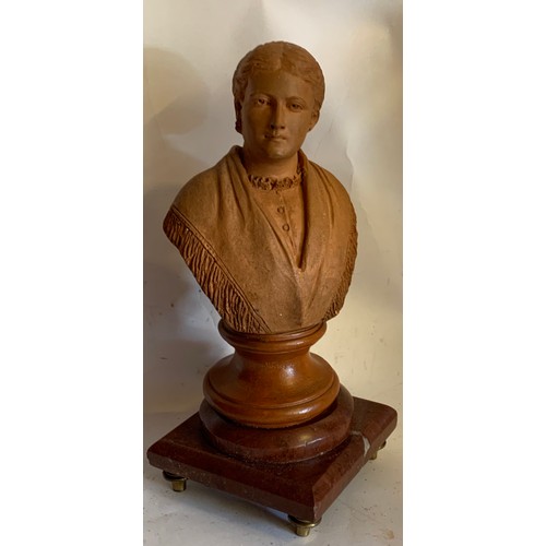 168 - Antique Terracotta Bust Mounted On A Marble Base Signed To Reverse. 29 cms High