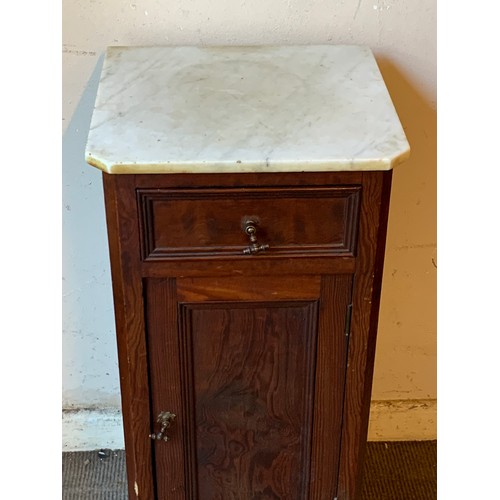 39 - Vintage French Pine Marble Top Bedside / Night Stand. 35 x 37 x 81 cms