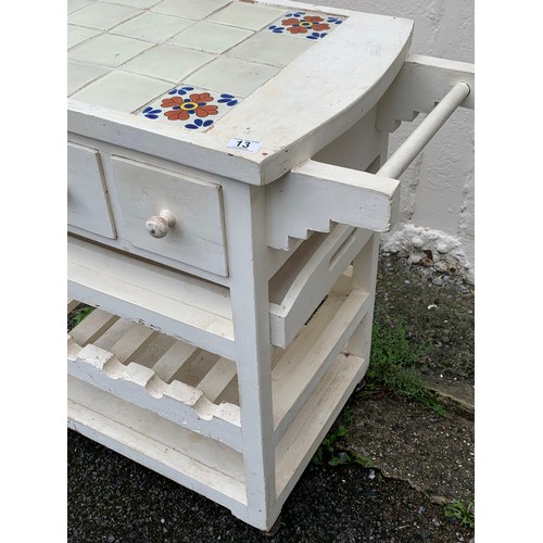 13 - Vintage Tiled Top Wine Trolley. 79 x 50 x 84 cms