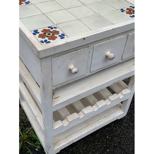 13 - Vintage Tiled Top Wine Trolley. 79 x 50 x 84 cms