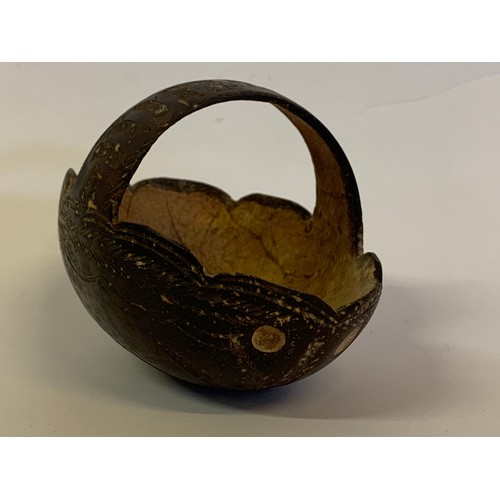 156 - Antique Decoratively Carved Coconut Shell In The Form Of A Basket.